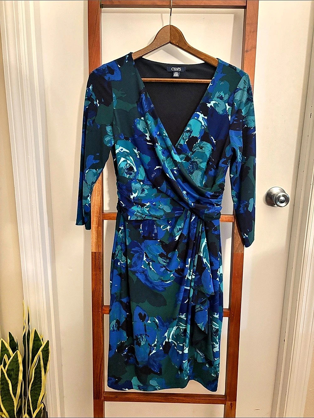 Chaps Floral Faux-Wrap Jersey Dress, Size M